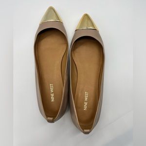 Nine West Gold Pointed Leather Flats